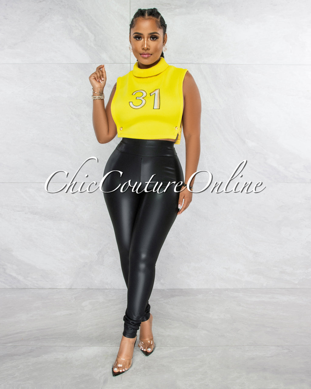 *Parsons Yellow #31 Turtle Neck Open Sides Crop Top