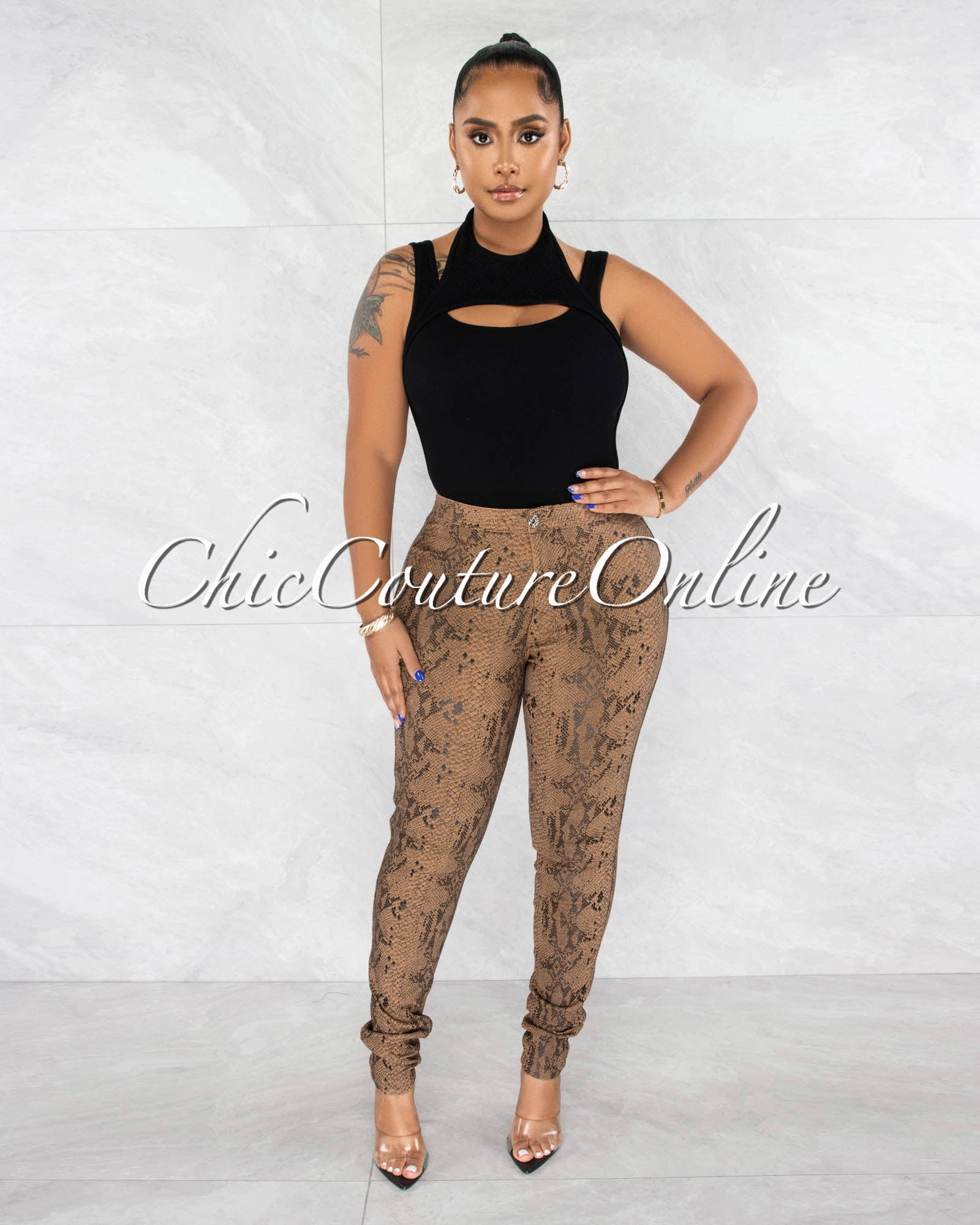 Brenda Mocha Black Snake Print Skinny Jeans