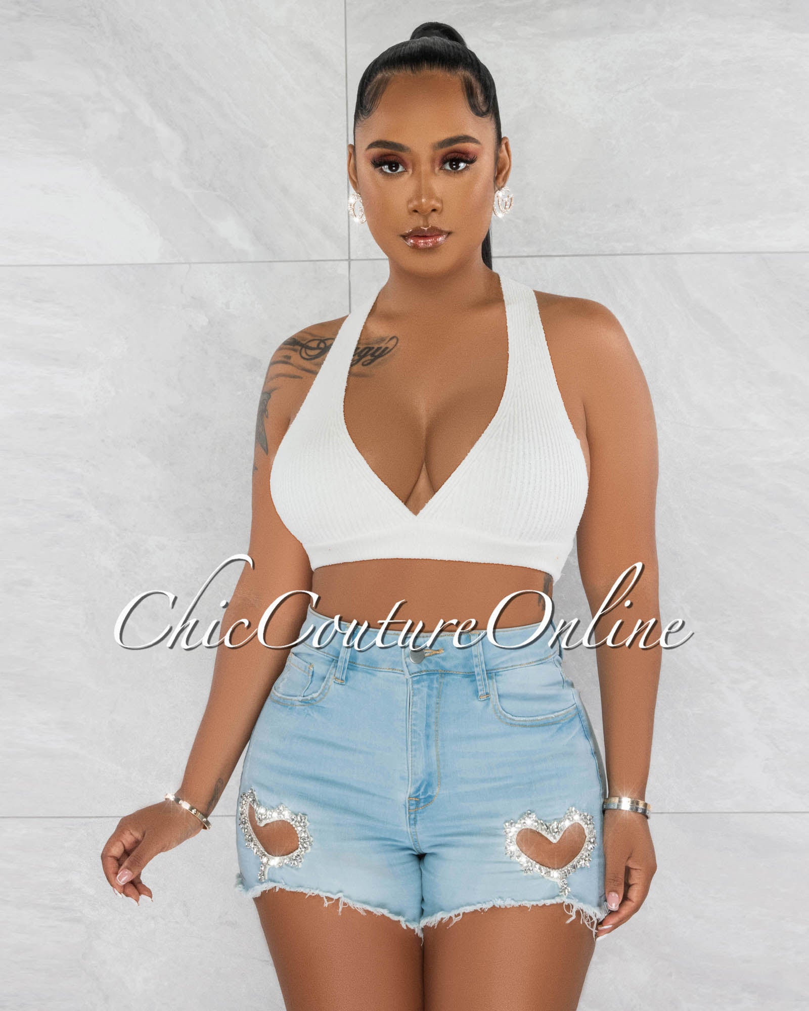 *Alivia Off-White Racer Back Ribbed Crop Top