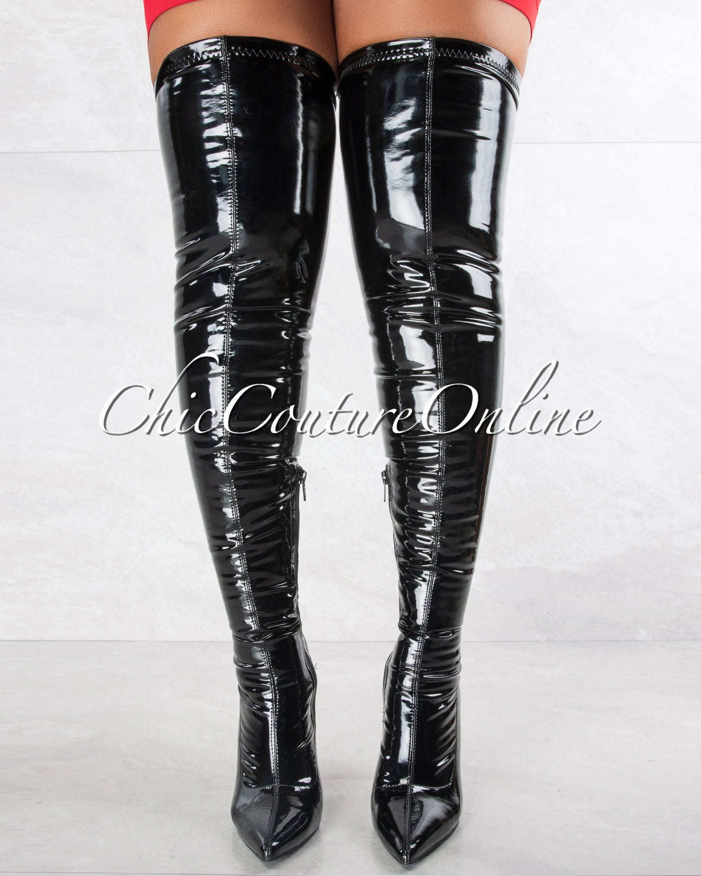 Gisele Black Patent Stiletto Knee Boots