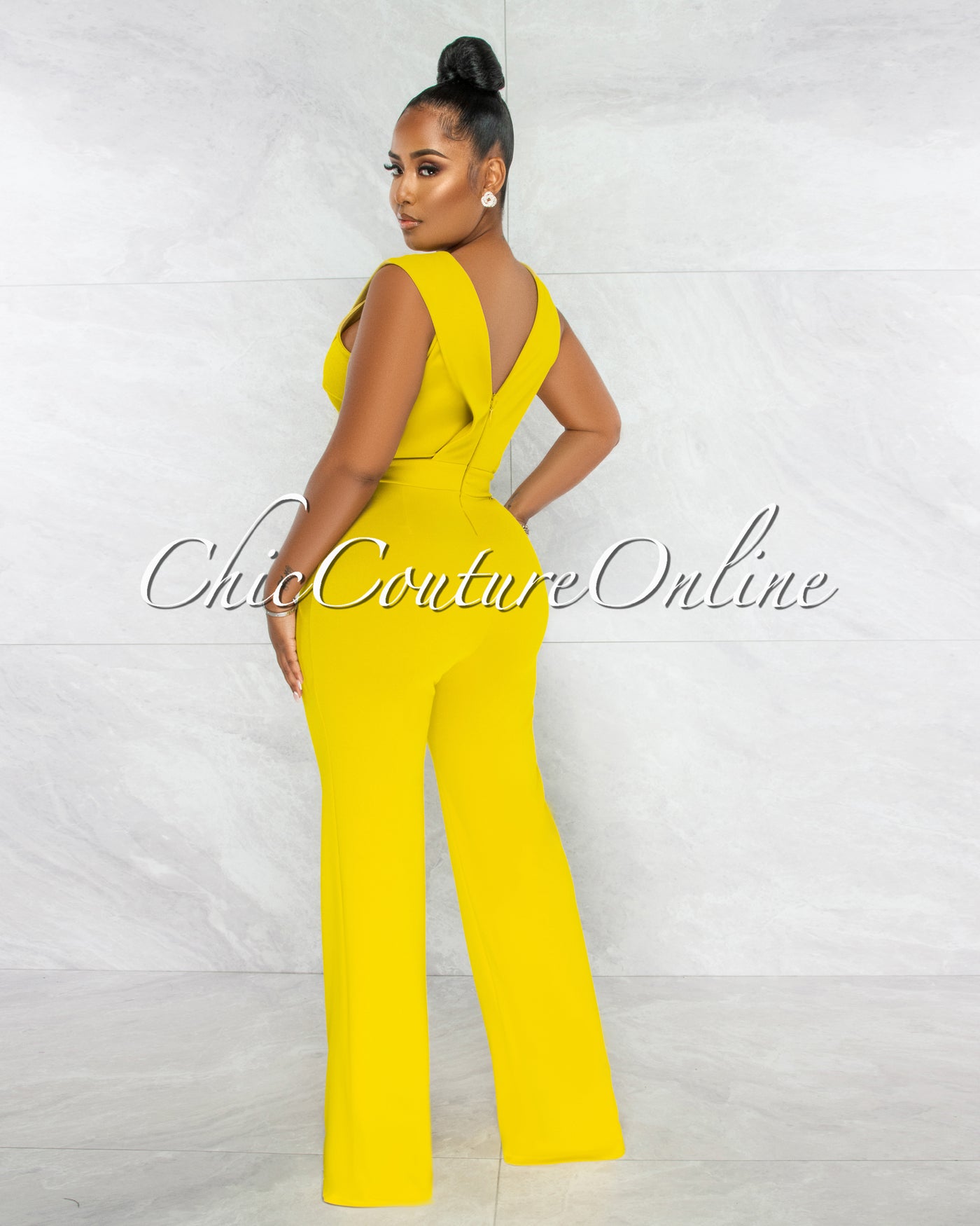 Aimee Lime Pleated Bust Gold Link Jumpsuit
