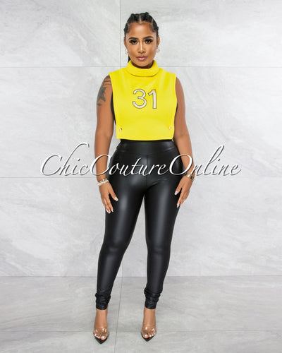 *Parsons Yellow #31 Turtle Neck Open Sides Crop Top