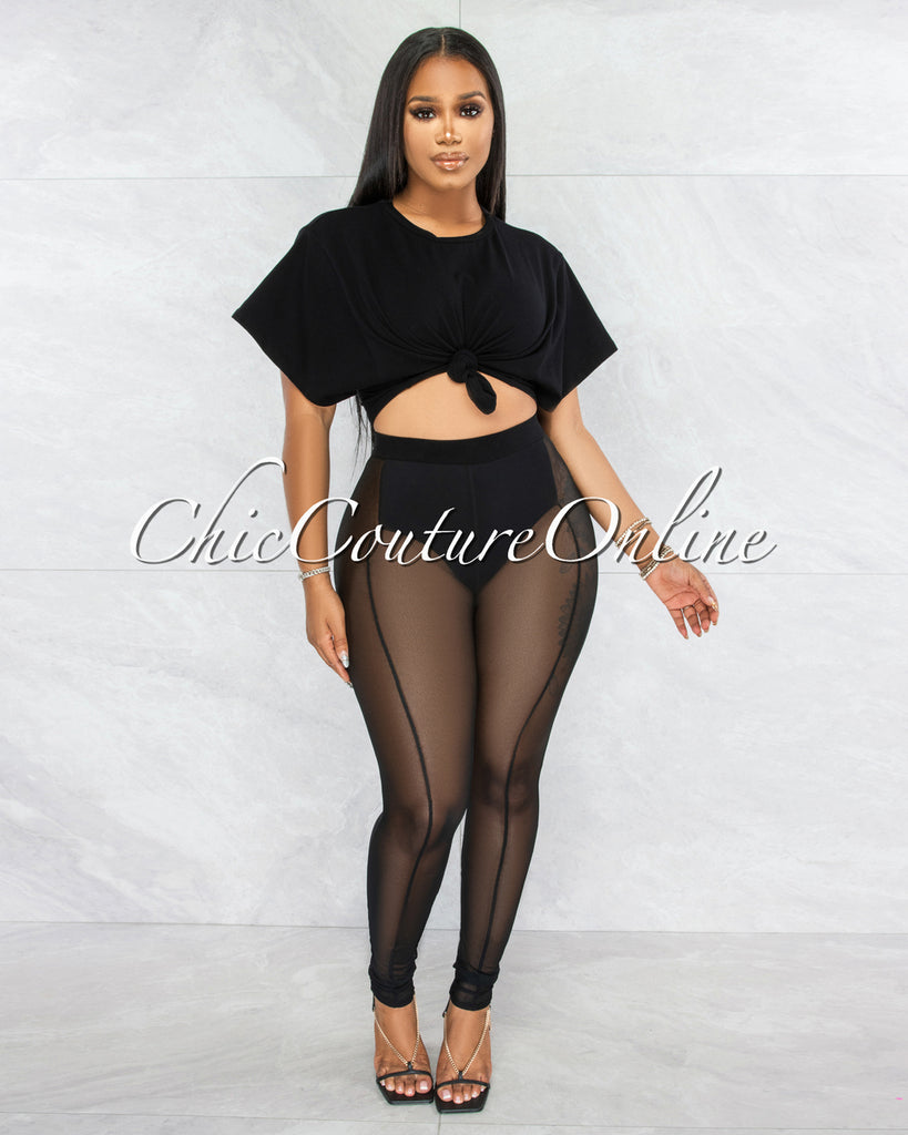 Chic Couture Online Mushira Off-White Tie-Dye Sheer Crop Top & Mesh Leggings  Set