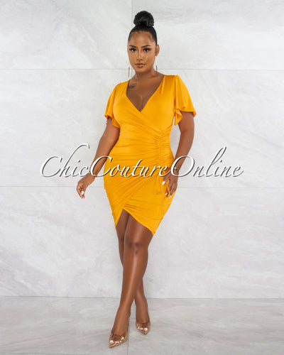 Dalie Mango Wrap Ruched Side Midi Dress