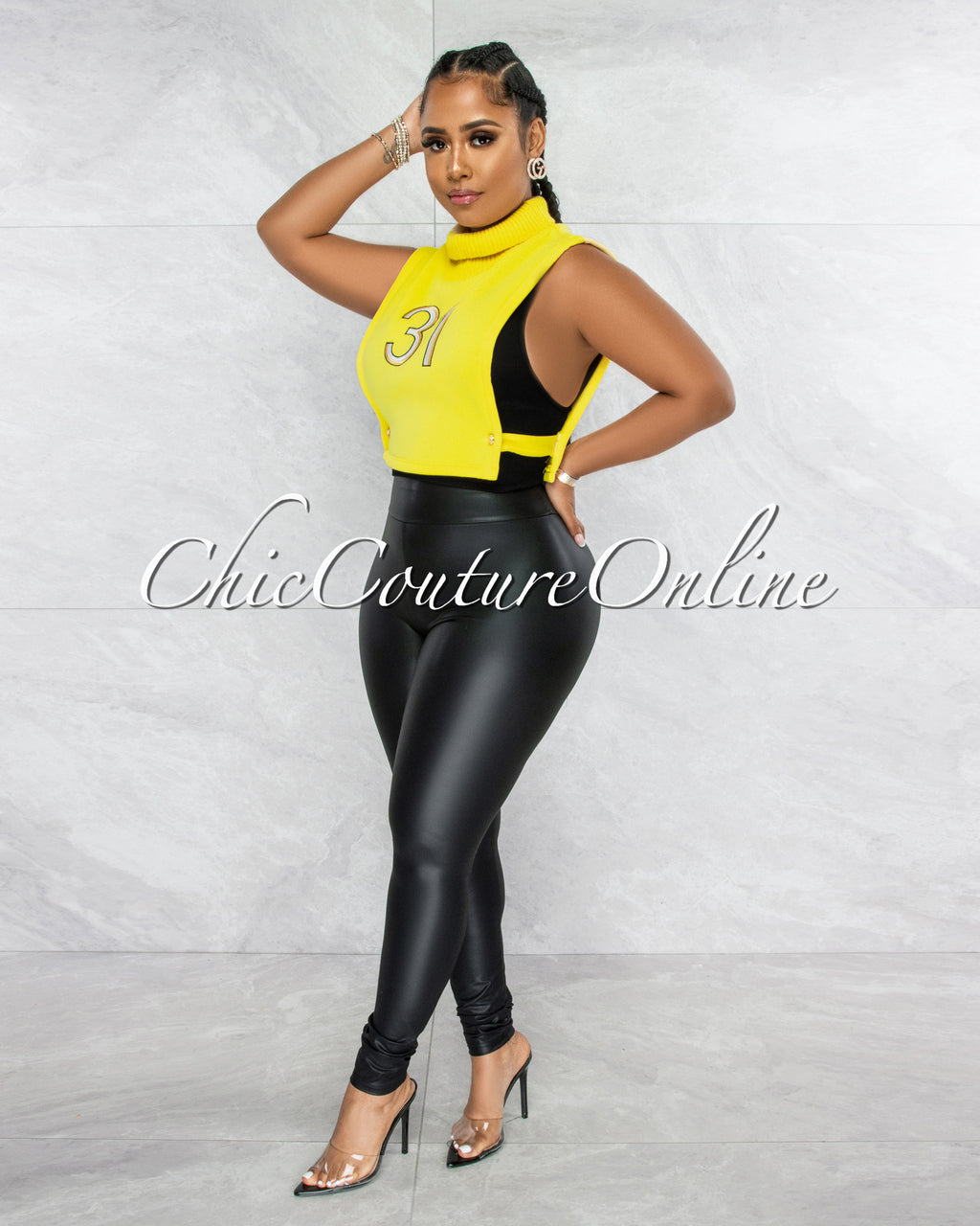 *Parsons Yellow #31 Turtle Neck Open Sides Crop Top