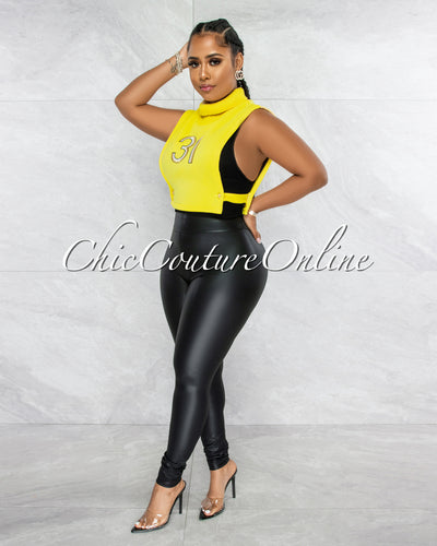 Parsons Yellow #31 Turtle Neck Open Sides Crop Top