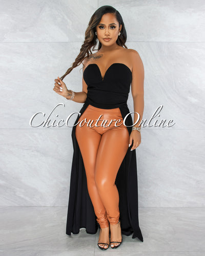 Janis Black Dramatic High-Low Strapless Top