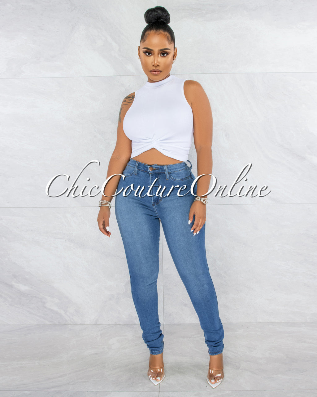 *Merada Medium Wash Denim High-Waist Skinny Jeans