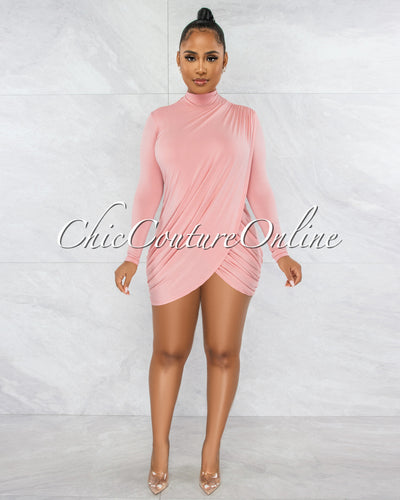 Tamira Blush Drape Long Sleeves Dress