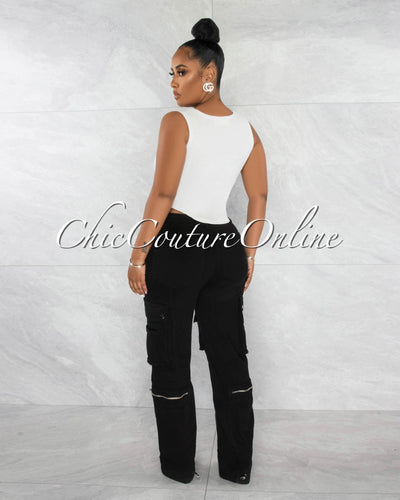 *Madison Black Silver Accents Wide Cargo Pants
