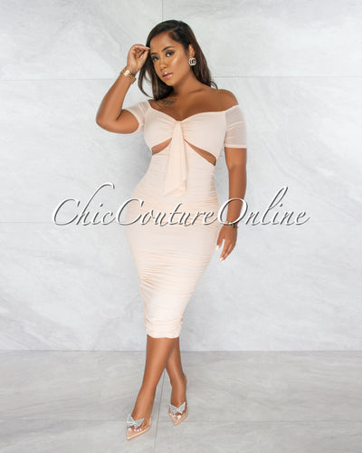 Tenshi Blush Ruched Bodice Key-Hole Midi Dress