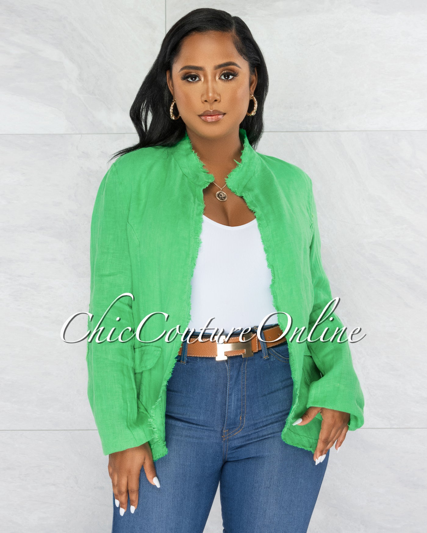 Monserrat Green Distressed Linen Jacket