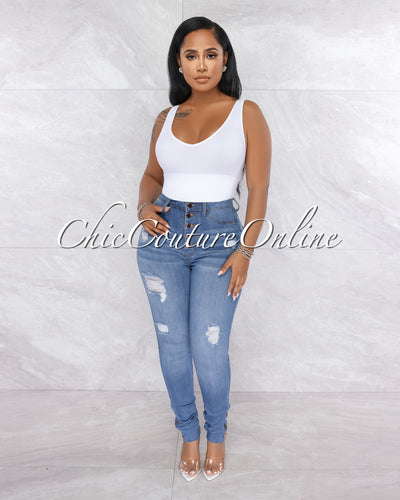 Adelynn White Ribbed Crop V-Neck Top