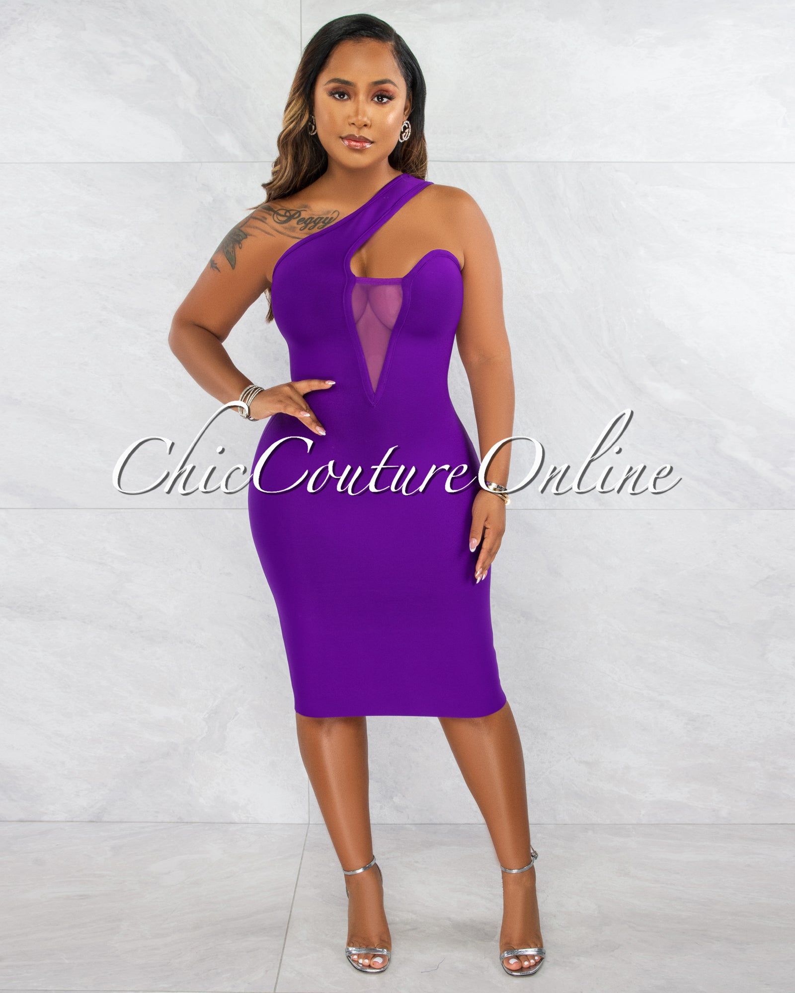 *Vista Purple Single Shoulder Bandage Dress