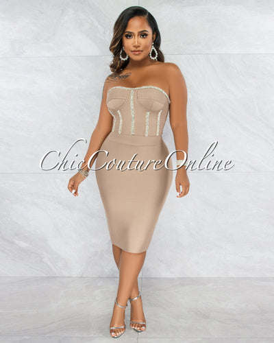 *Miette Nude Rhinestones Rhinestones Bandage Dress