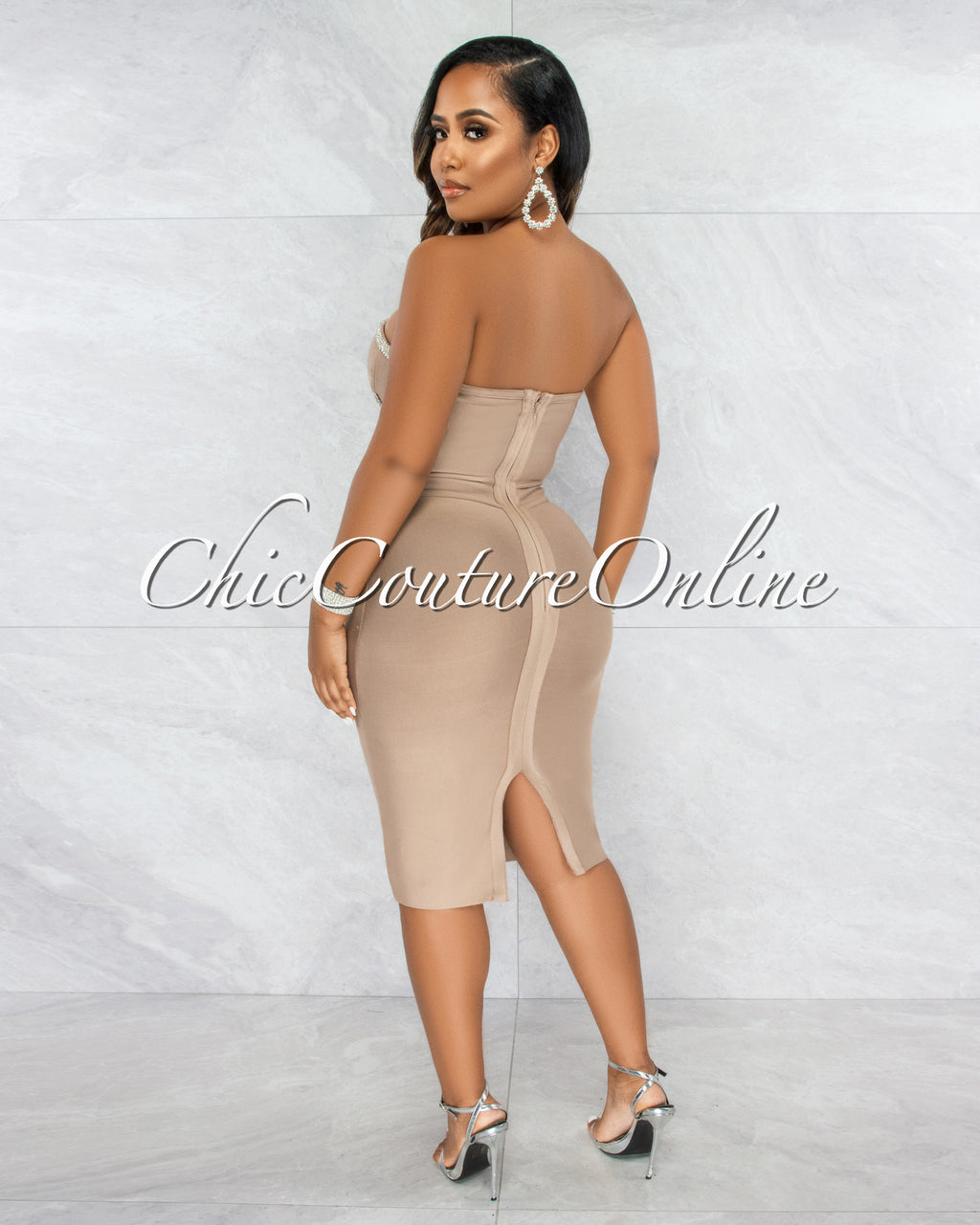 *Miette Nude Rhinestones Rhinestones Bandage Dress