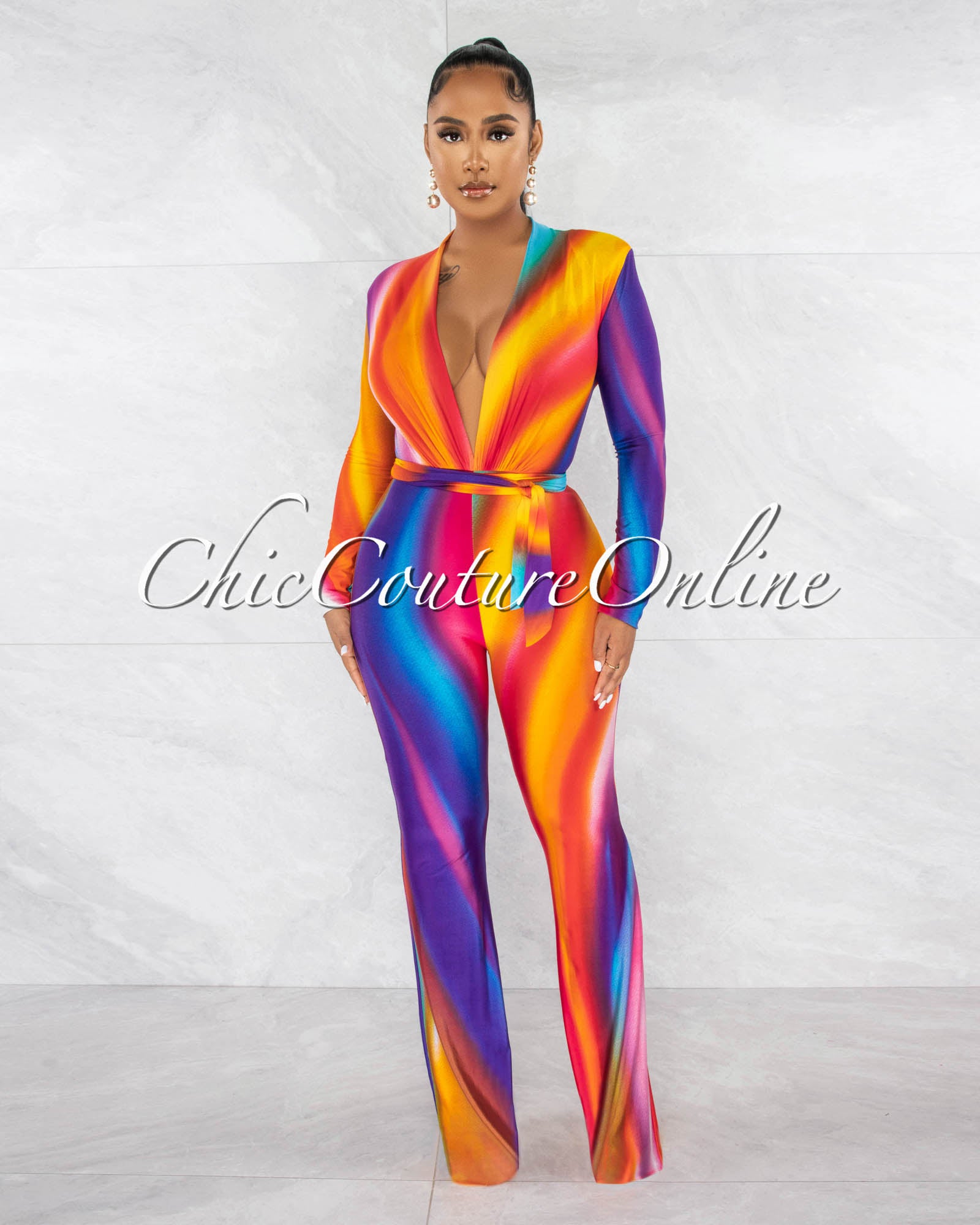 *Cecilia Multi-Color Ombre Deep V-Neck Jumpsuit
