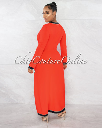 Samya Red Black Gold Knit Lounge Two Piece Set