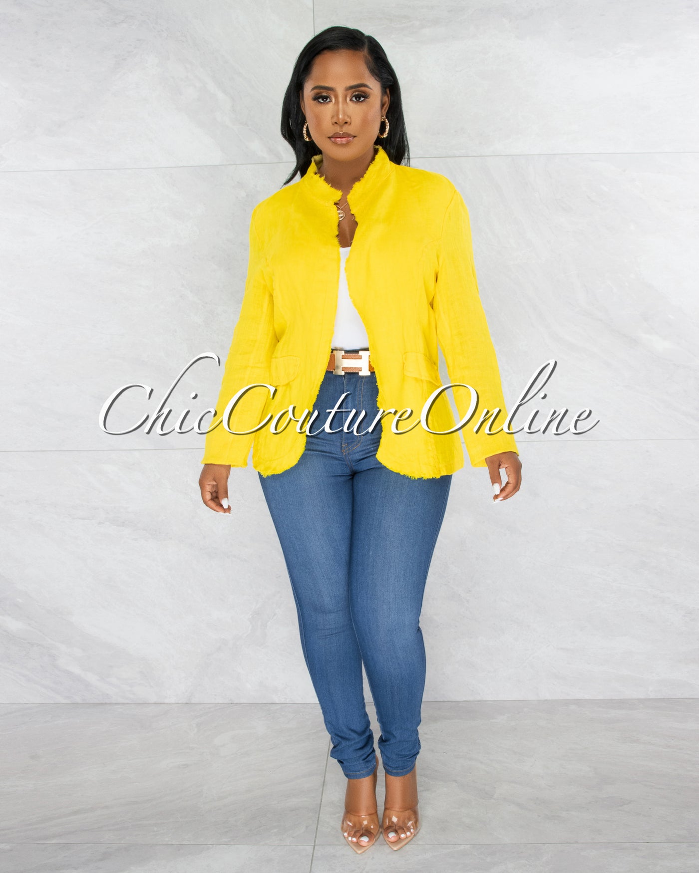 Monserrat Yellow Distressed Linen Jacket