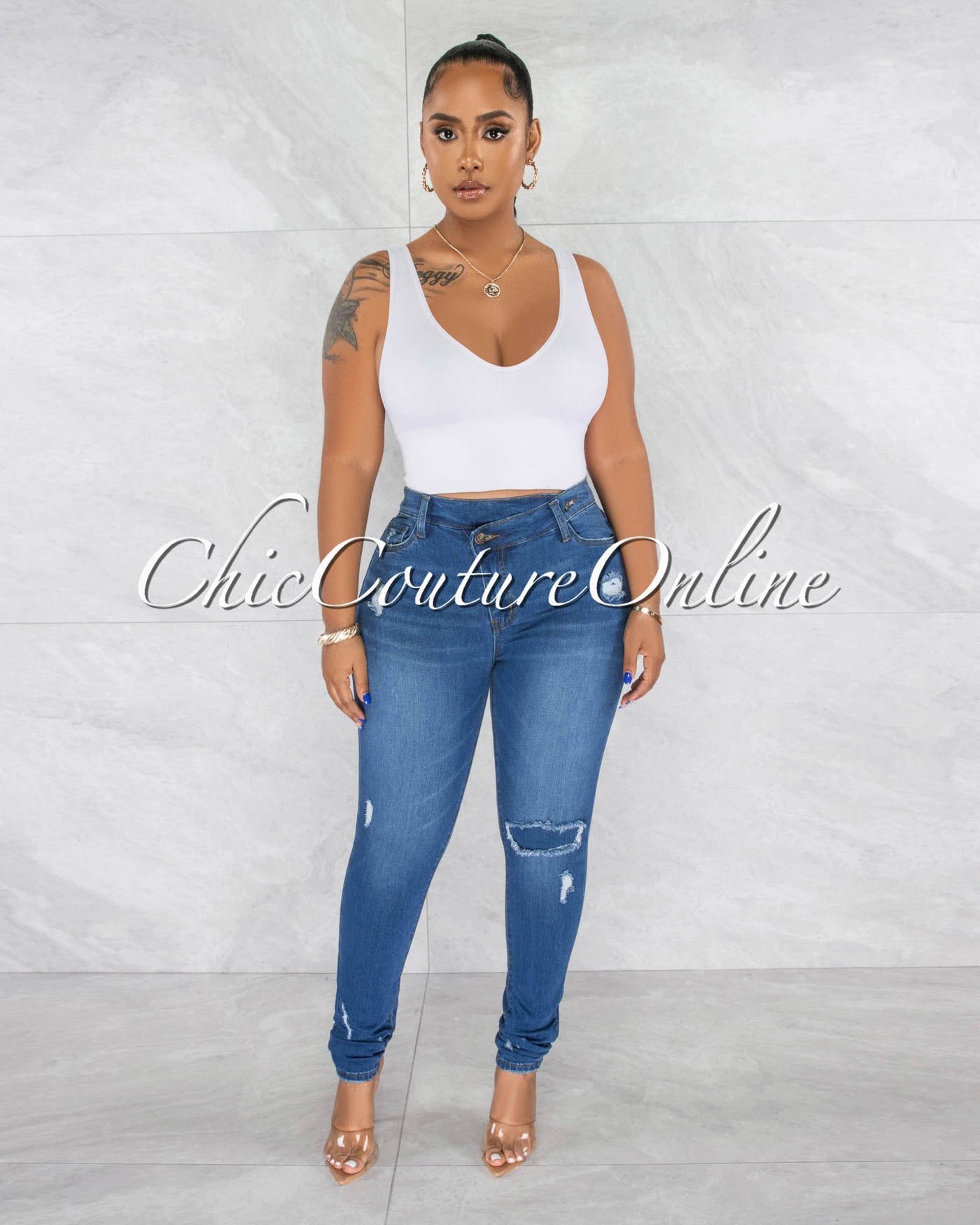 Jamila Medium Denim Distressed Jeans