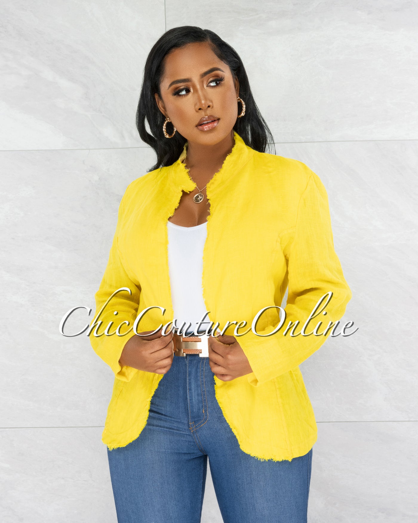 Monserrat Yellow Distressed Linen Jacket