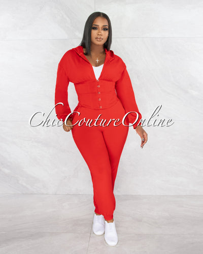 Eward Red Corset Sweater & Joggers Two Piece Set