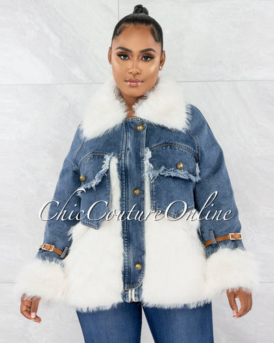 Lexxy Blue Denim White Faux Fur Heavyweight Jacket
