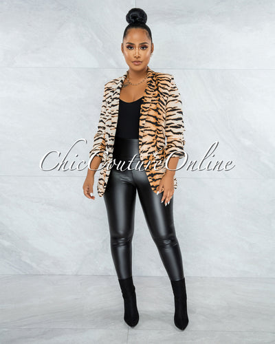 Merona Nude Black Tiger Print Boyfriend Long Blazer