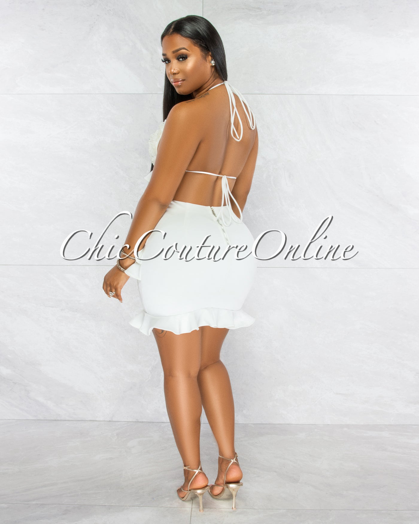 *Wagner Off-White Embroidery Crop Top & Ruffle Skirt Set