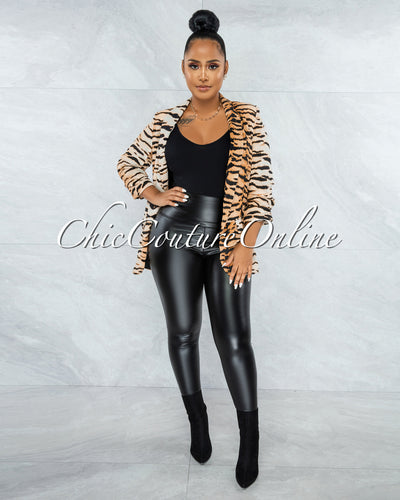 Merona Nude Black Tiger Print Boyfriend Long Blazer