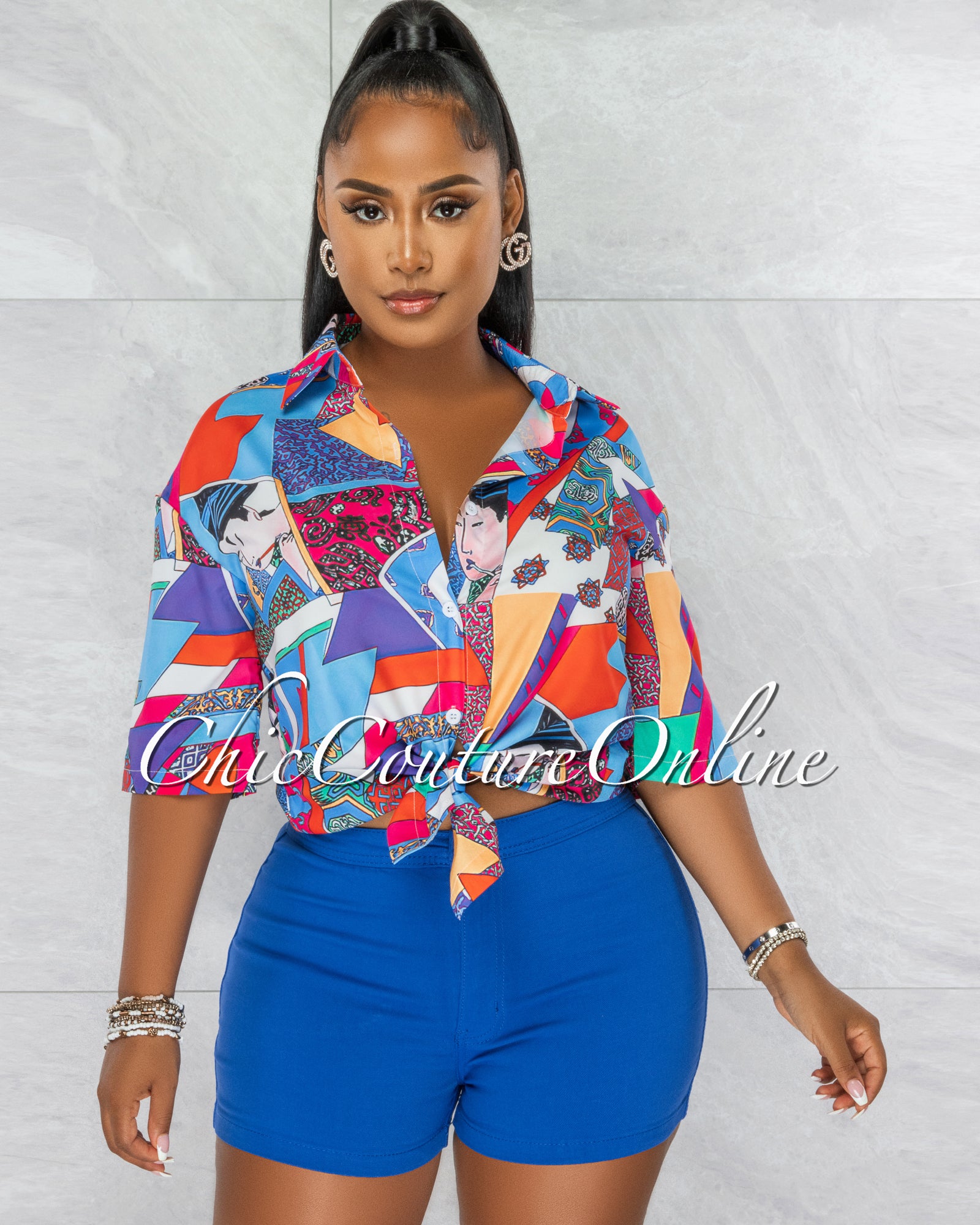 *Sullie Royal Blue High Waist Denim Shorts