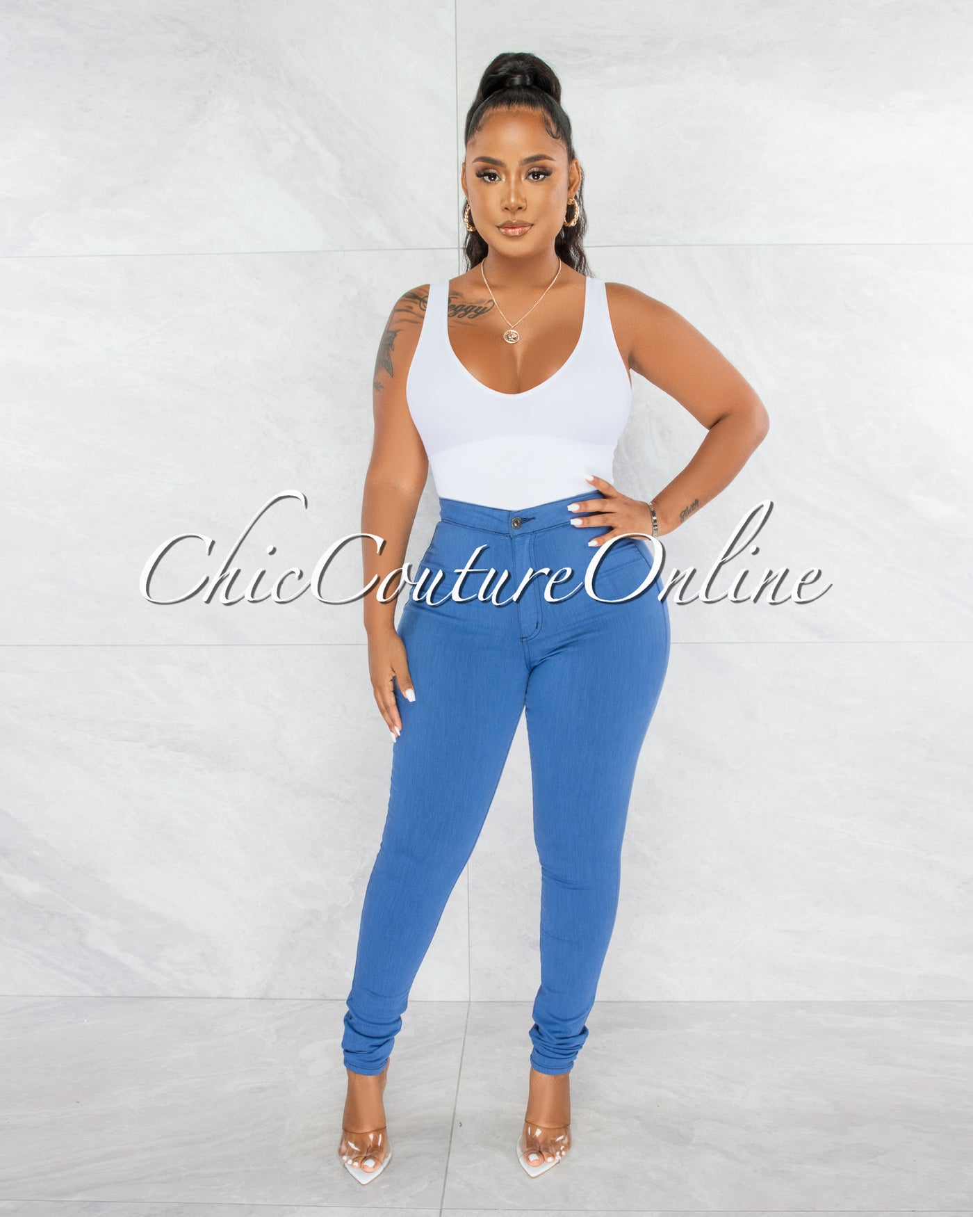 *Donalee Blue High Waist Denim Pants