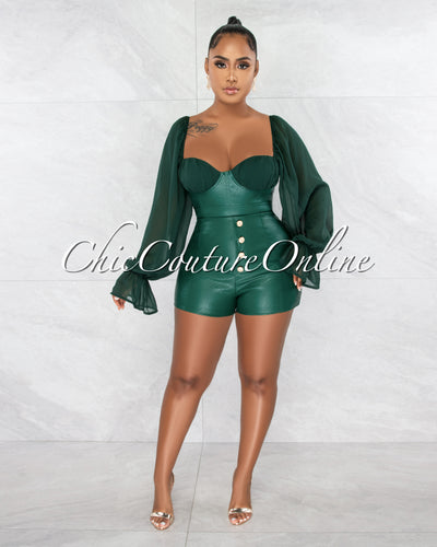 *Mahala Hunter Green Faux Leather Crop Top & Shorts Set