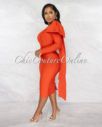 *Kennedy Red Bow Shoulder Design Bandage Dress