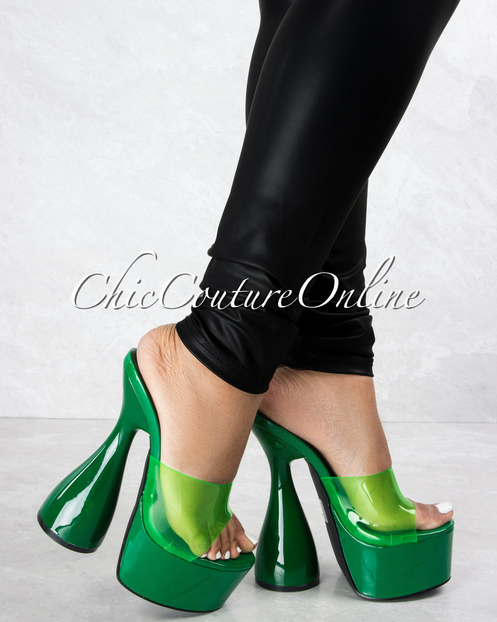 *Inji Green Clear Upper Platform Statement Heels