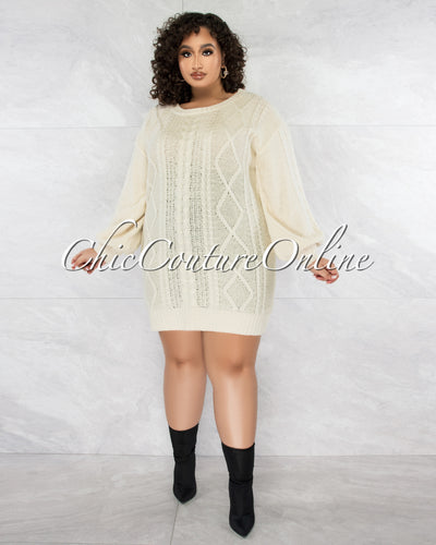 *Baute Cream Cable Knit Oversized Sweater CURVY Dress