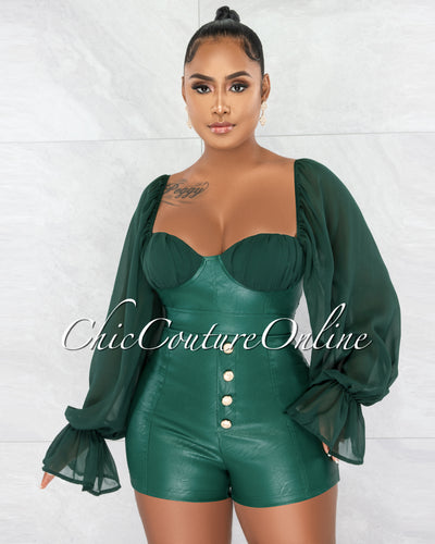*Mahala Hunter Green Faux Leather Crop Top & Shorts Set