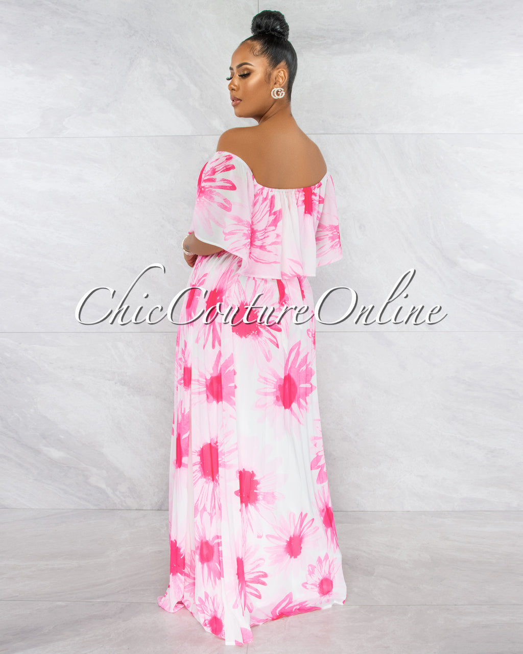 Colby White Pink Floral Print Pleated Maxi Dress