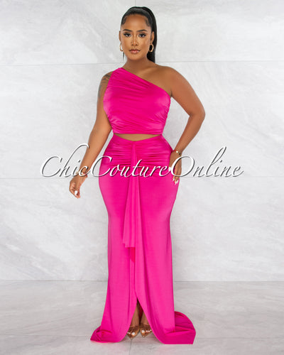 Jeremiah Fuchsia Draped Crop Top & Maxi Skirt Set