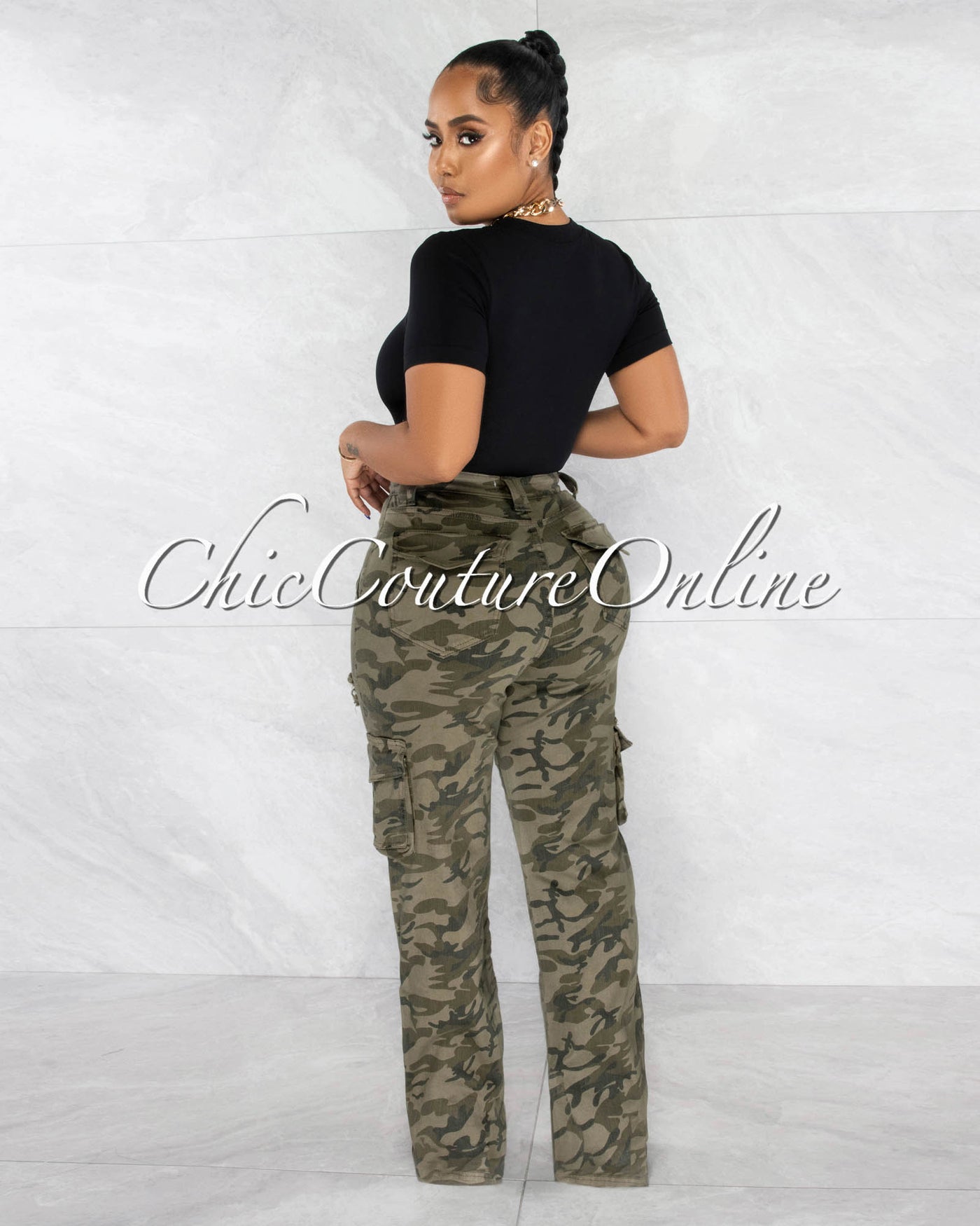 *Barltey Camo Cargo Mom Distressed Jeans