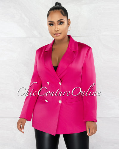 Sharice Fuchsia Silky Rhinestones Buttons LUXE Blazer