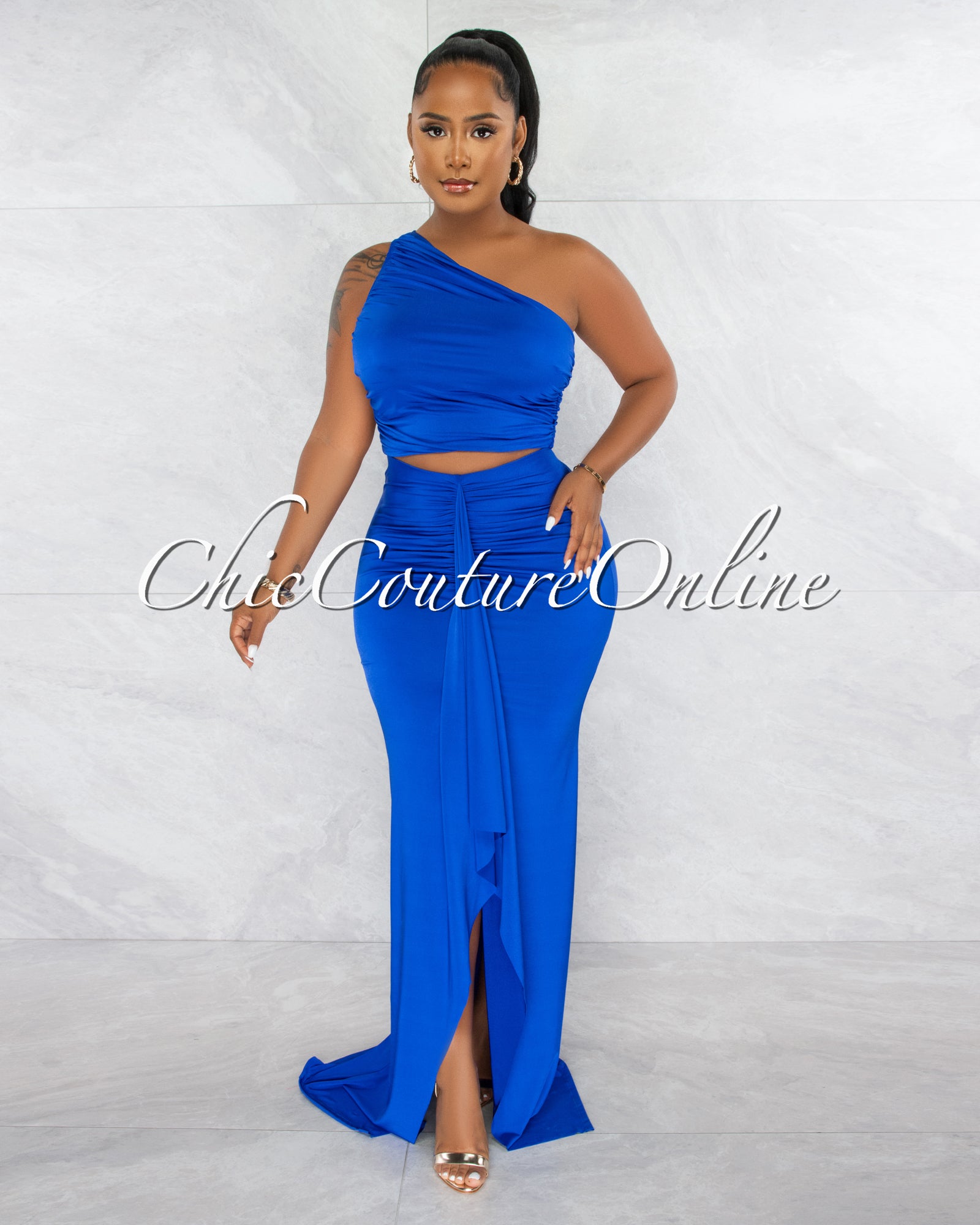 Jeremiah Royal Blue Draped Crop Top & Maxi Skirt Set – Chic Couture Online