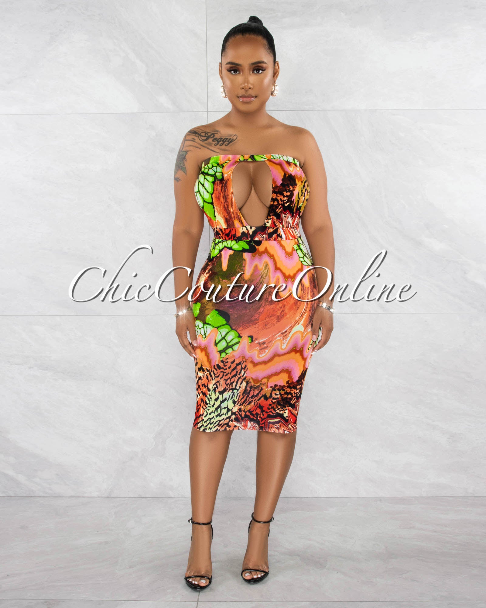 Josiah Multi-Color Print Cut-Out Midi Dress