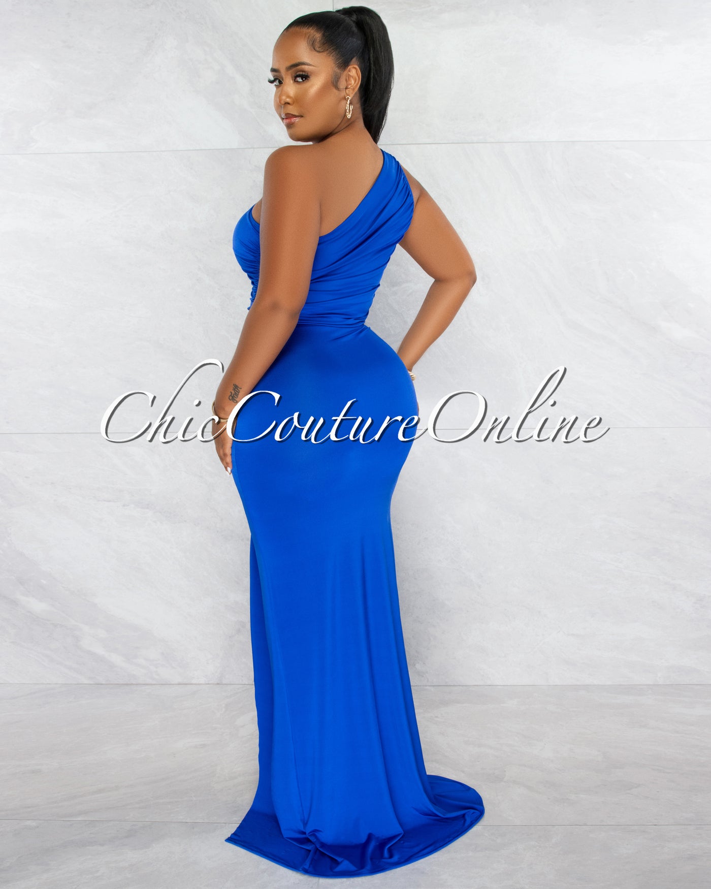 *Jeremiah Royal Blue Draped Crop Top & Maxi Skirt Set