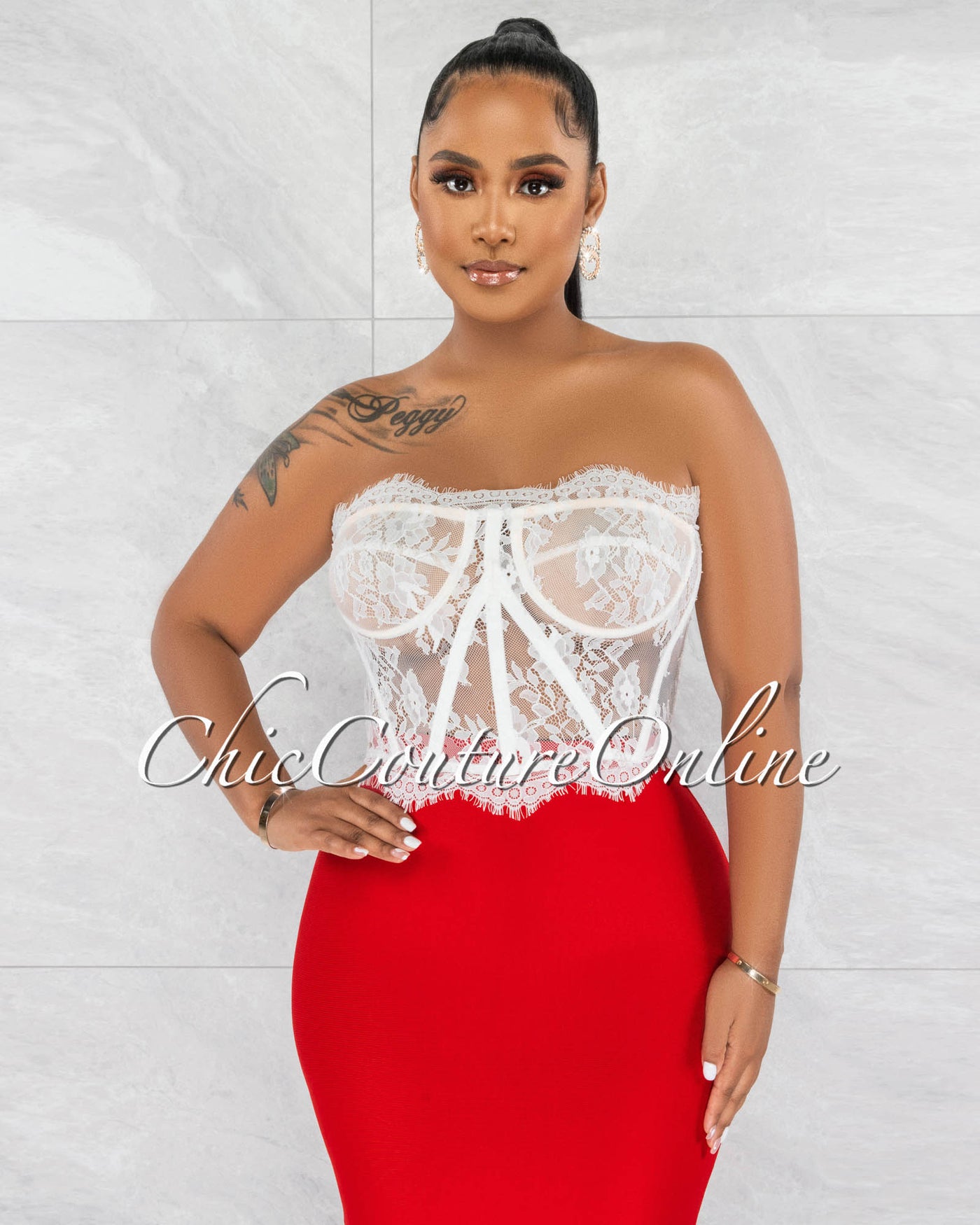 Abigail Off-White Lace Strapless Croset Sheer Top
