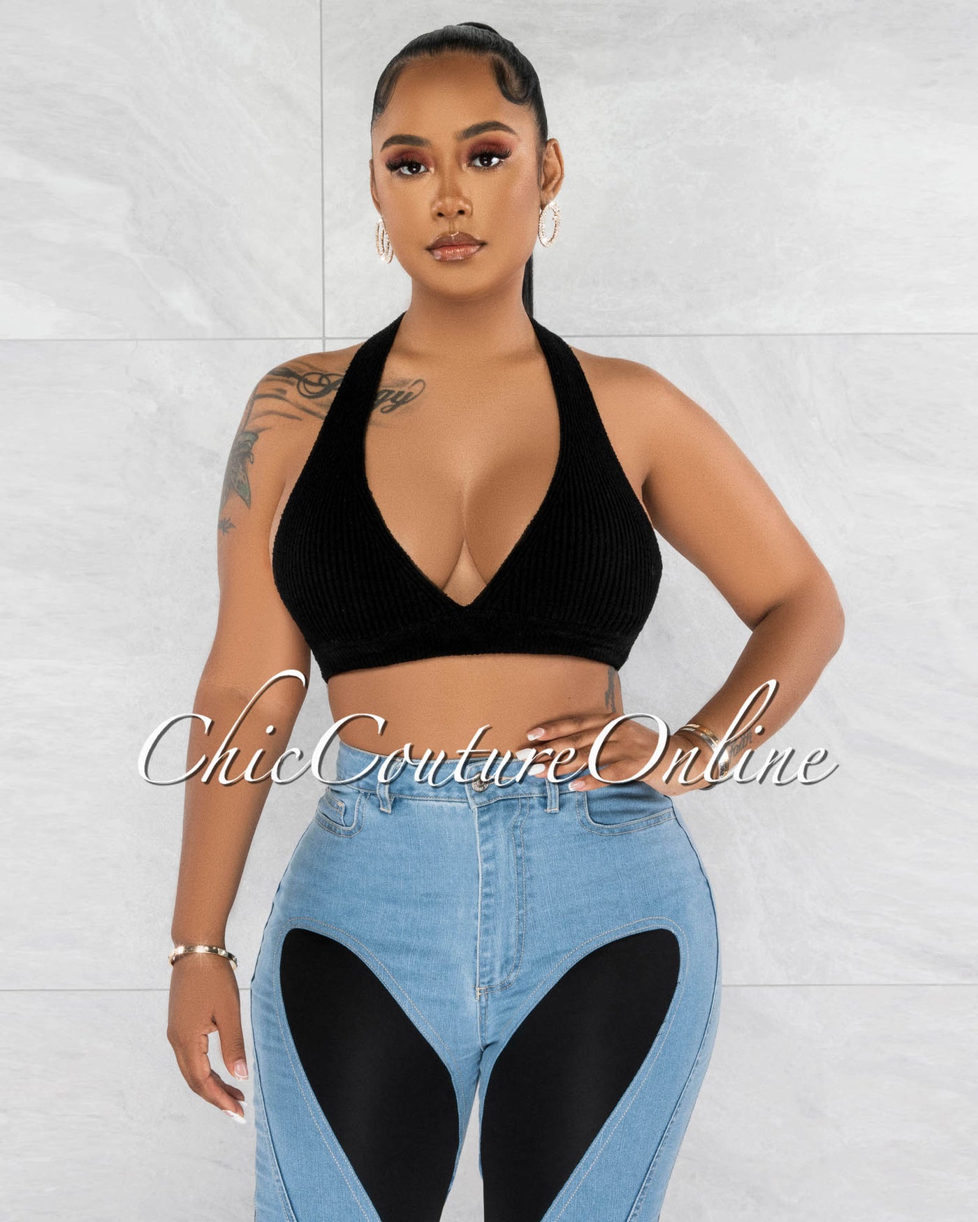 *Alivia Black Racer Back Ribbed Crop Top