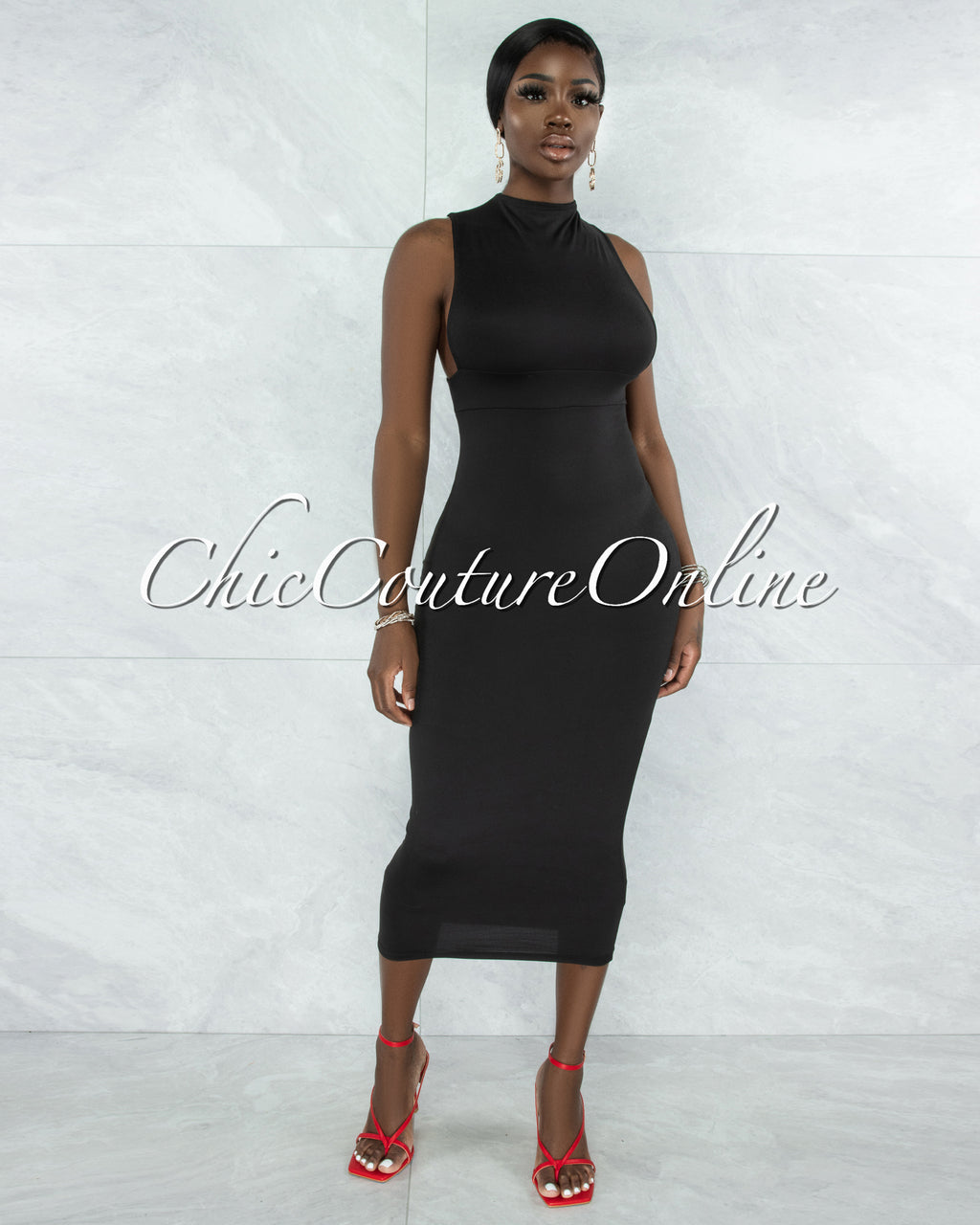 Grobie Black Open Sides Double Lined Maxi Dress