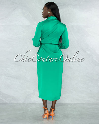 *Diane Emerald Green Wrap Satin Midi Dress