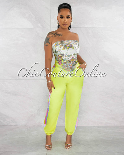 *Margot Lime Print Scarf Top & Track Joggers Set