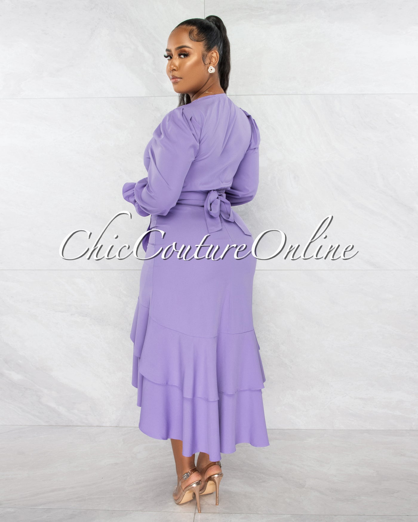 *Miranda Lavender Front Tie Top & Ruffle Skirt Set